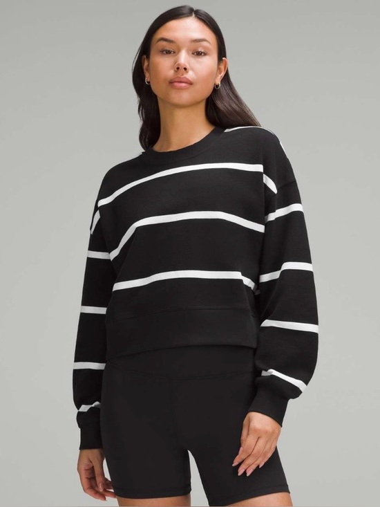 lululemon athletica Tops - Lululemon Perfectly Oversized Cropped Crew
Stripe Black White sz 8 EUC